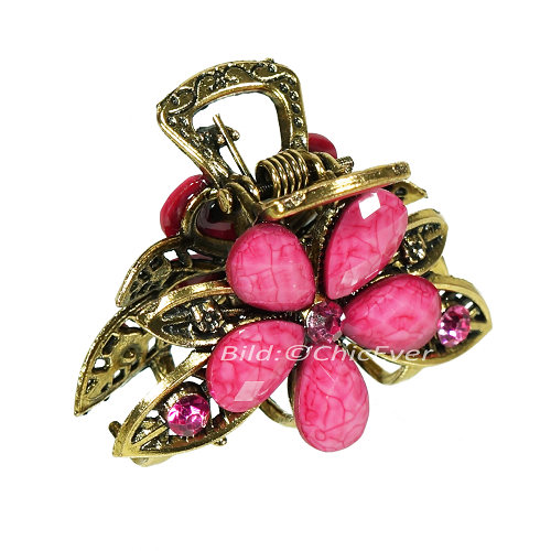 Haargreifer Blumen Haarklammer Metall Strass 3x2cm rosa gold 5692d